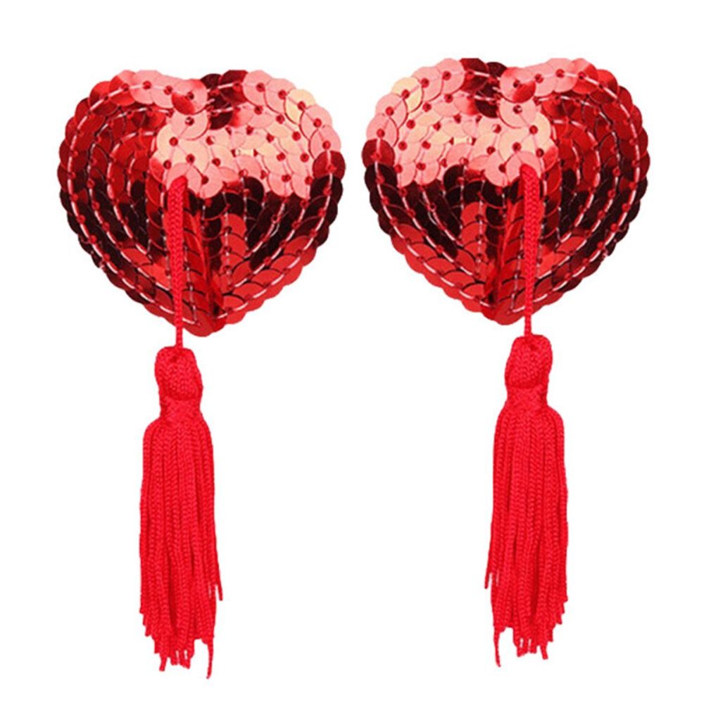 Nipple Cover Pasties - สติกเกอร์ Bra penutup puting รูปหัวใจสุดเซ็กซี่1คู่ชุดชั้นในสตรีมีพู่ประดับเลื่อม Bra