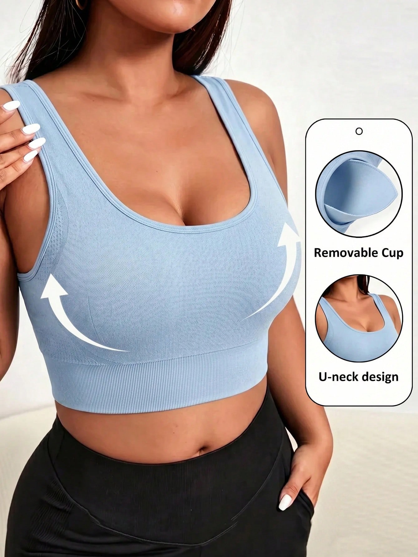 Push Up Bra Padded - บราสปอร์ตไร้ตะเข็บสำหรับผู้หญิงไซส์ใหญ่, บราโยคะแบบมีฟองน้ำถอดได้ คอรูปตัวยู ทรงเรเซอร์แบ็ค ช่วยยกกระชับ, บราออกกำลังกายแบบซัพพอร์ตสูง