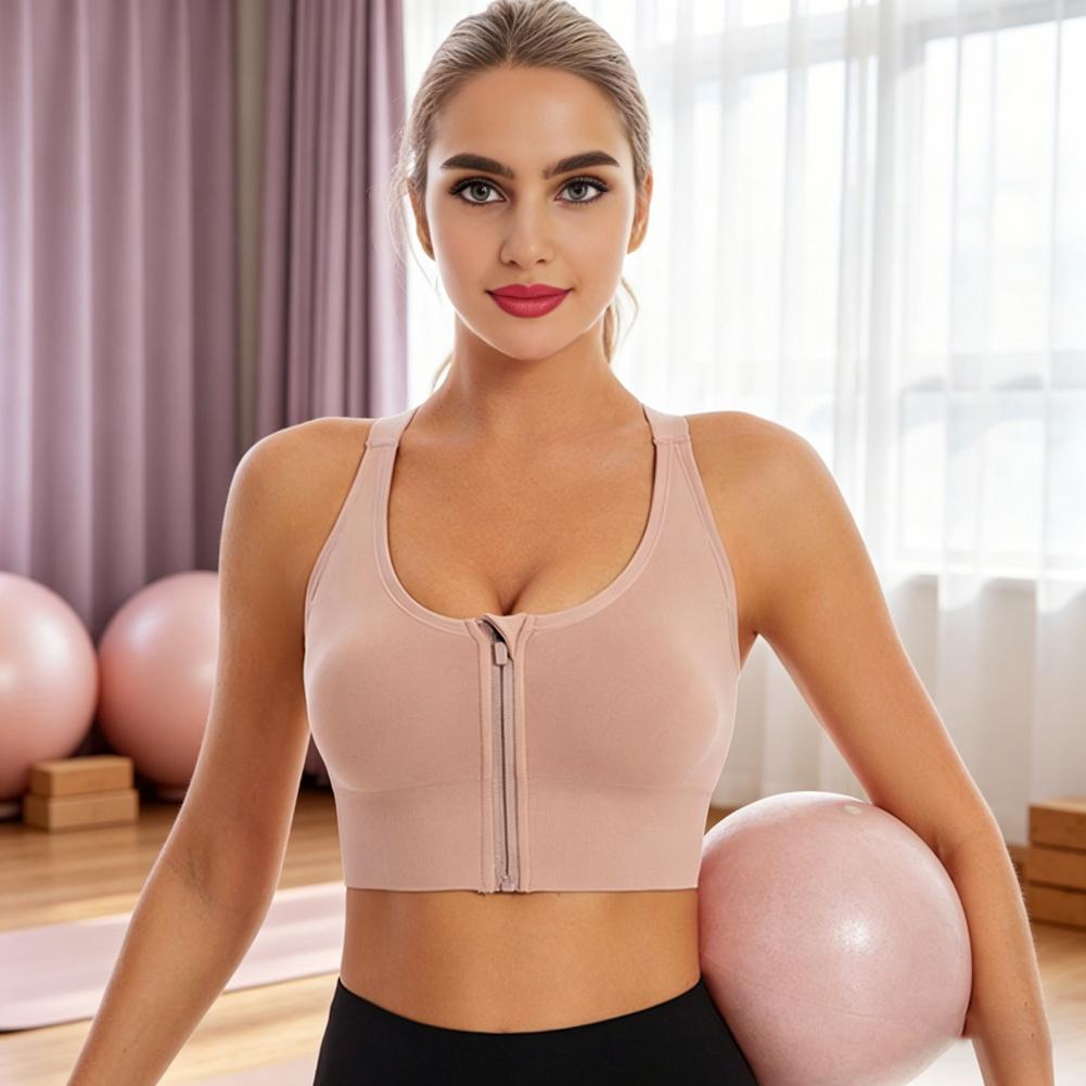 Sports Bra High Impact - สปอร์ตบราแบบกระชับสำหรับผู้หญิง ซิปด้านหน้า สายไขว้หลัง ไร้โครง เหมาะสำหรับออกกำลังกาย วิ่ง