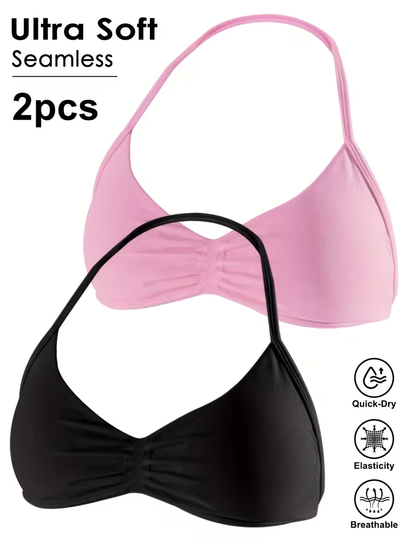 Sports Bra High Impact - เสื้อครอปออกกำลังกายแบบไร้ตะเข็บ 2 ชิ้น เซ็กซี่ เปิดหลัง สำหรับผู้หญิง