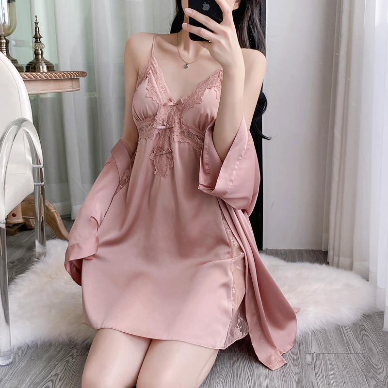 ชุดคลุมอาบน้ำคอวี 2 ชิ้น ชุดนอ - Robe Silk Women บทวิจารณ์และราคา