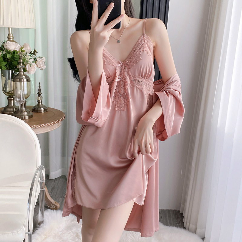 ชุดคลุมอาบน้ำคอวี 2 ชิ้น ชุดนอ - Robe Silk Women บทวิจารณ์และราคา