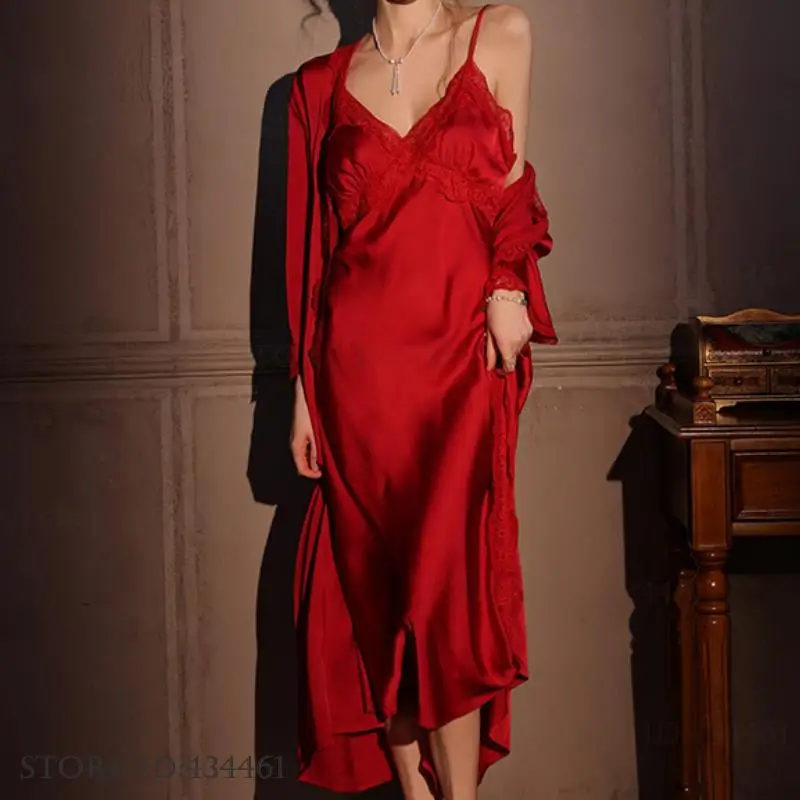 หญิงยาว Robe 2PCS ชุด Elegant  - Robe Silk Women บทวิจารณ์และราคา